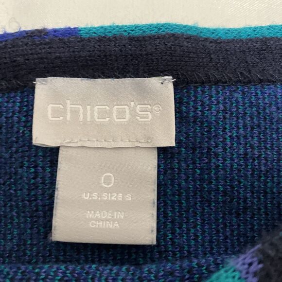 Chico’s Pullover Sweater Purple Blue Floral Baroque Hawaiian Print Womens 0 = S - Picture 2 of 5